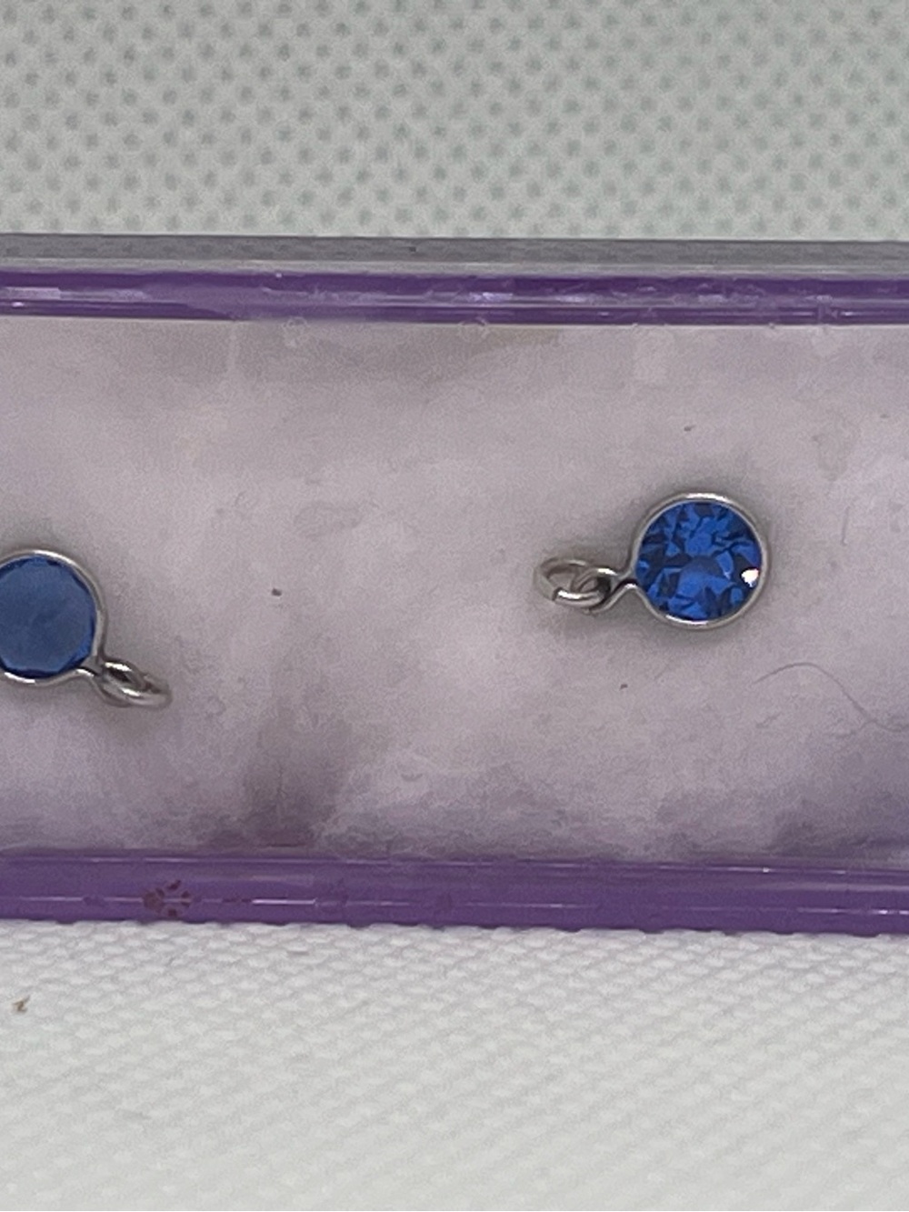 Harry Mason vintage Blue Rhinestones Dangles - original purple box